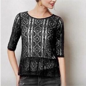 Anthropologie Weston Wear Harper Black Peplum Lace Tunic Top Medium